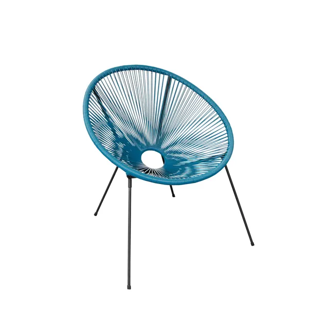 Sedia da giardino in acciaio blu Acapulco, seduta in rattan sintetico blu