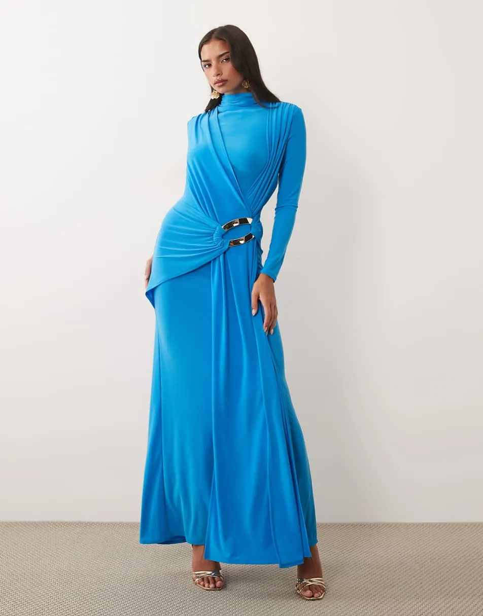 ASOS DESIGN slinky drape maxi dress with trim detail in blue