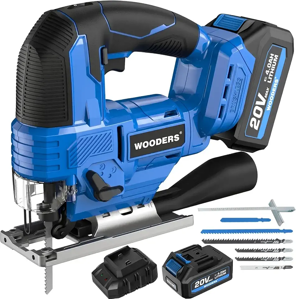 20V Brushless Cordless Jig Saw with 4.0Ah Battery 3200SPM, 1"Stroke | Heavy-Duty Variable Speed Jigsaw Tool with 6 Blades, 4 Orbital Settings, 45° Bevel, Low Vibration for Wood & Metal Cutting