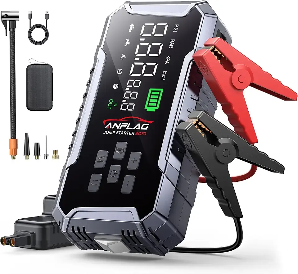 Car Jump Starter with Air Compressor 160PSI, 7000A Car Battery Jumper Starter Portable 12V Jump Box(All Gas/12L Diesel), Cordless Tire Inlfator, 26800mAh Powerbank, Led Lights, Safety Hammer