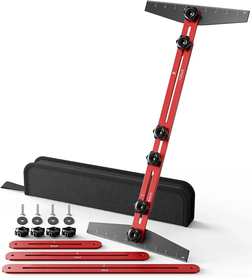 TANYO Stair Tread Template Tool, 8" to 60"Jig, Adjustable for Measuring | 360° Adjustable Angle, 0.16in Thickness, CNC Anodized Surface, Laser Scale, Precise Measuring Tool for Stairs, Floor, Cabinet