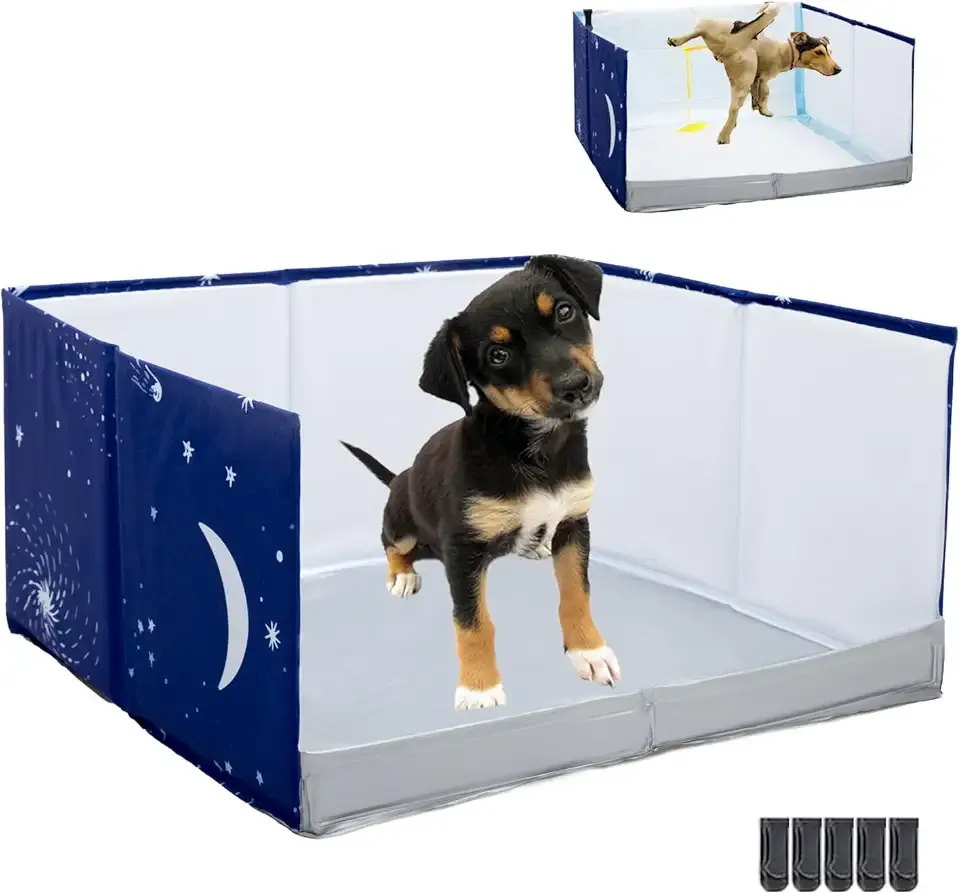 Dog Litter Box with High Walls,Pee Pad Holder Tray for Indoor Dog Potty,No Assembly,No Spill,Waterproof,Easy to Clean,Portable for Travel (Blue Star, S-23.6''Lx23.6''Wx12''H)
