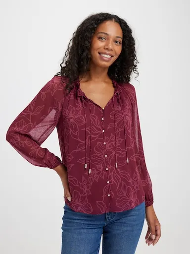 Just Jeans Astrid Ruche Neck Long Sleeve Top