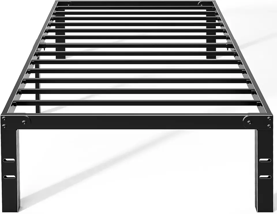 OLIXIS Metal Twin Bed Frame - 14in High with Storage Space, No Box Spring Needed with Sturdy Steel Slat Support, 800LBS Heavy Duty for Easy Assembly, Black for Bedroom