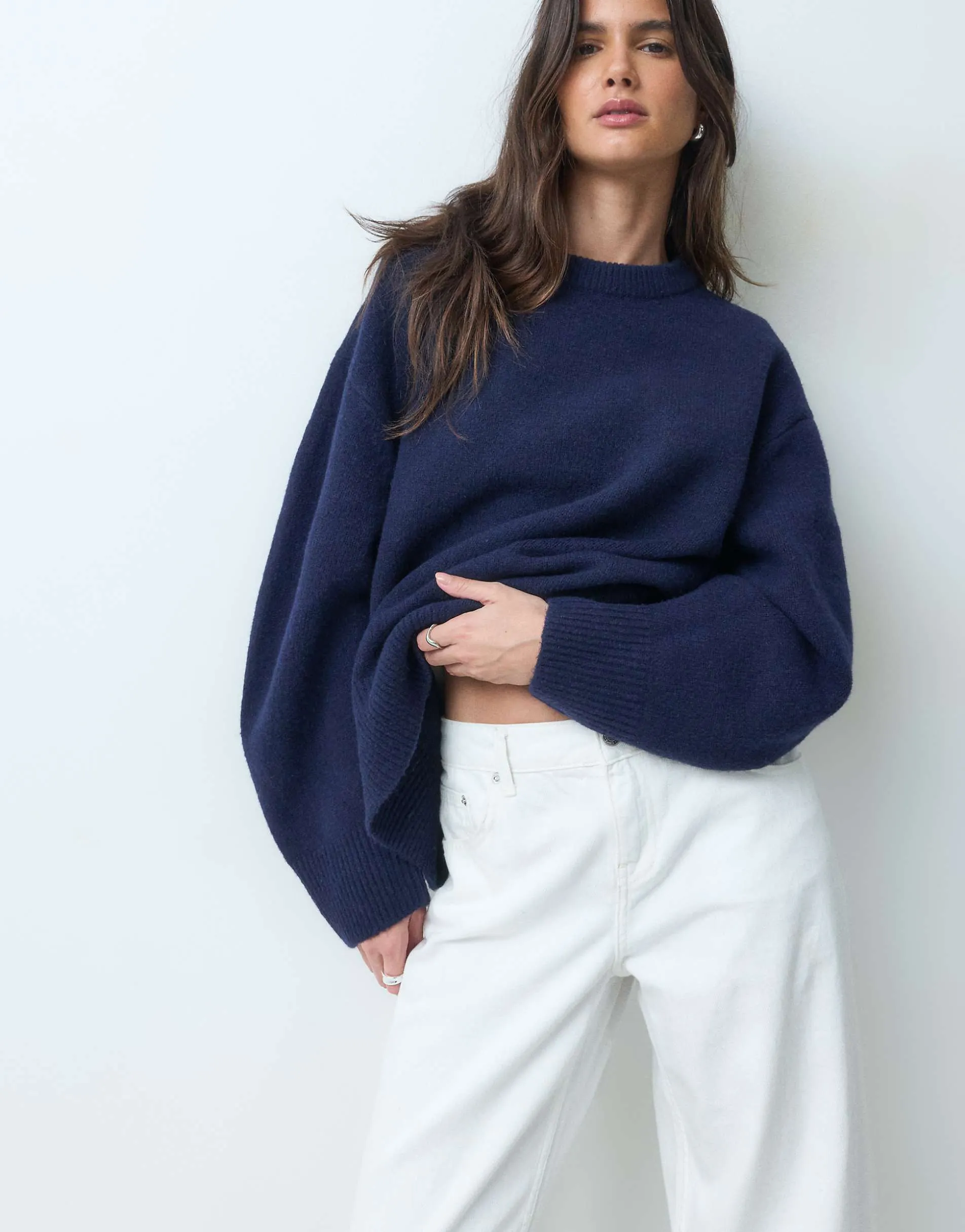 ASOS DESIGN curved sleeve oversized jumper in navy