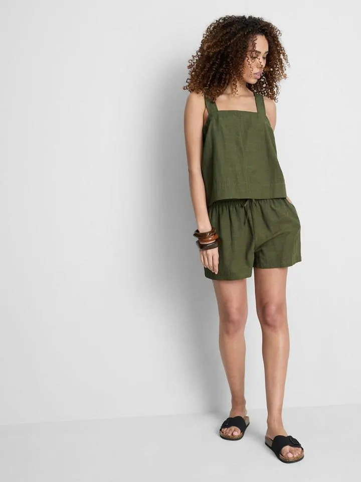 Short en mélange de coton à taille élastique