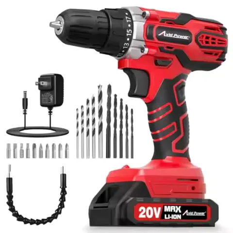 20V MAX Power Drill Kit, Cordless Drill Set with Battery and Charger, 2 Variable Speed, 3/8-Inch Keyless Chuck, 19 Position and