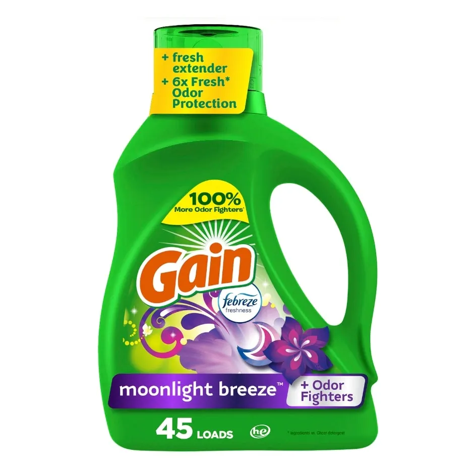 Gain + Aroma Boost Liquid Laundry Detergent, Moonlight Breeze Scent, 45 Loads, HE Compatible
