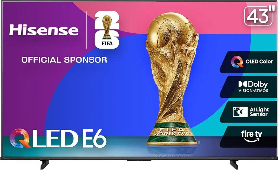 Hisense 43" E6 Cinema Series QLED 4K UHD Smart Fire TV (43E6QF, 2025 Model) - QLED, AI Light Sensor, Dolby Vision · Atmos, Voice Remote with Alexa, Motion Rate 120, HDR 10+ Adaptive, Game Mode Plus