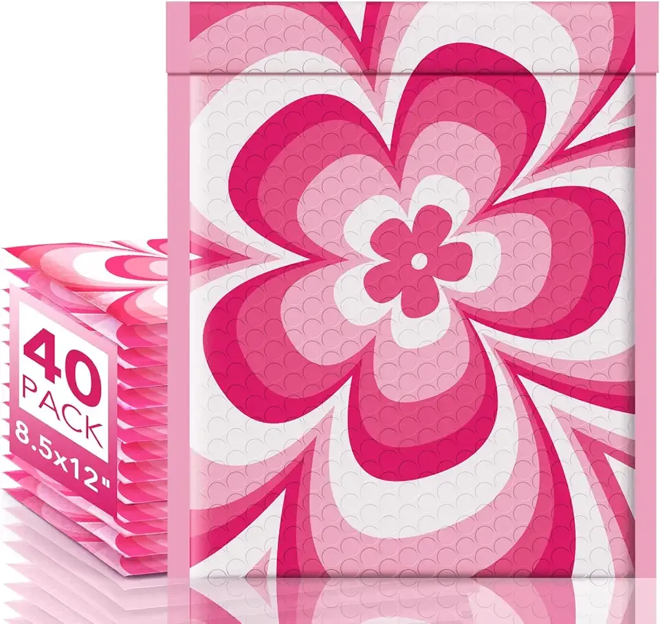 Metronic Bubble Mailers 8.5x12 Inch 40 Pack Usable Size 8.5x11" Rose flowers Style, Waterproof Mailer Padded Envelopes Self Seal, Cushioning Mailer for Shipping, Mailing, Small Business Supplies