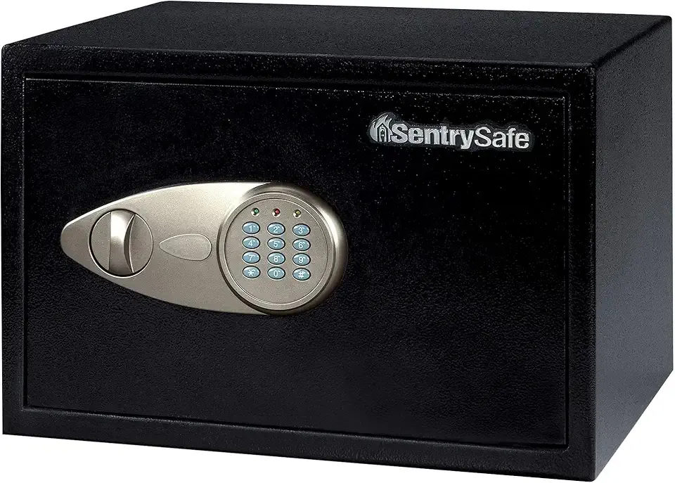 SentrySafe Safe with Digital Keypad Lock, Steel Safe with Interior Lining and Bolt Down Kit for Money, Jewelry, Electronics, 0.58 Cubic Feet, 8.7 x 13.8 x 9.7 Inches, X055