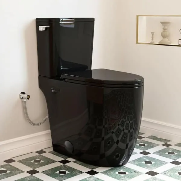 21 in.​ Extra Tall Toilet 2-​Piece, Glossy Black, 1.​28 GPF Single Flush, Elongated Bowl, 12 in.​ Rough-​In, Soft-​Close Seat