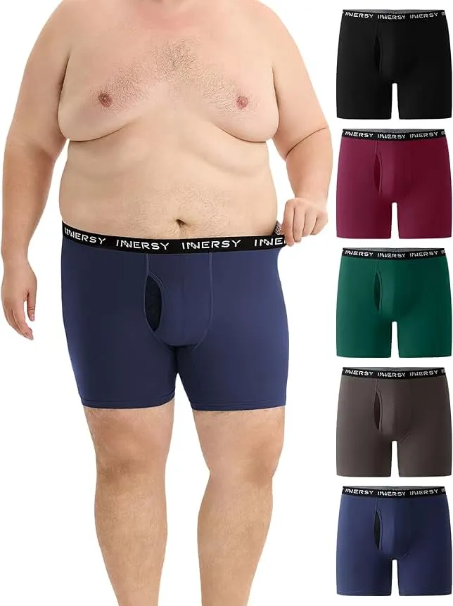 INNERSY Men's Big and Tall Boxer Briefs Cotton Stretch Moisture Wicking Underwear 5-Pack