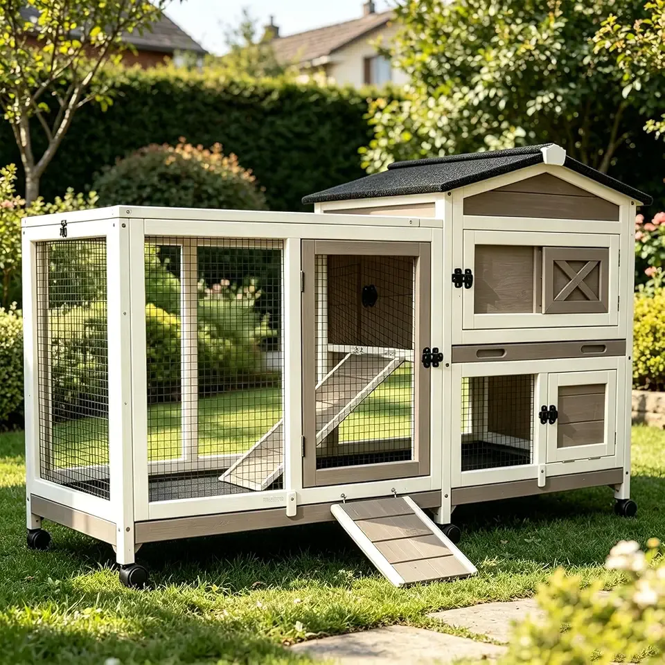 2 Story Rabbit Hutch Indoor Wooden Bunny cage Outdoor