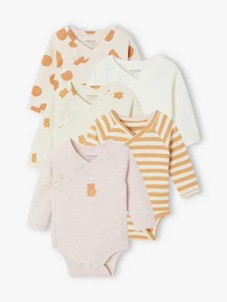 Lot de 5 bodies naissance manches longues - beige