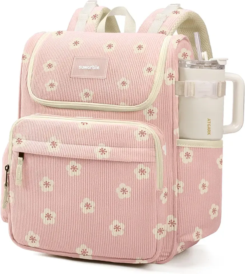 Large Corduroy Diaper Bag Backpack for Mom, 25L Baby Travel Bag with Insulated Bottle Pockets, 40oz Side Strap & Stroller-Ready Straps