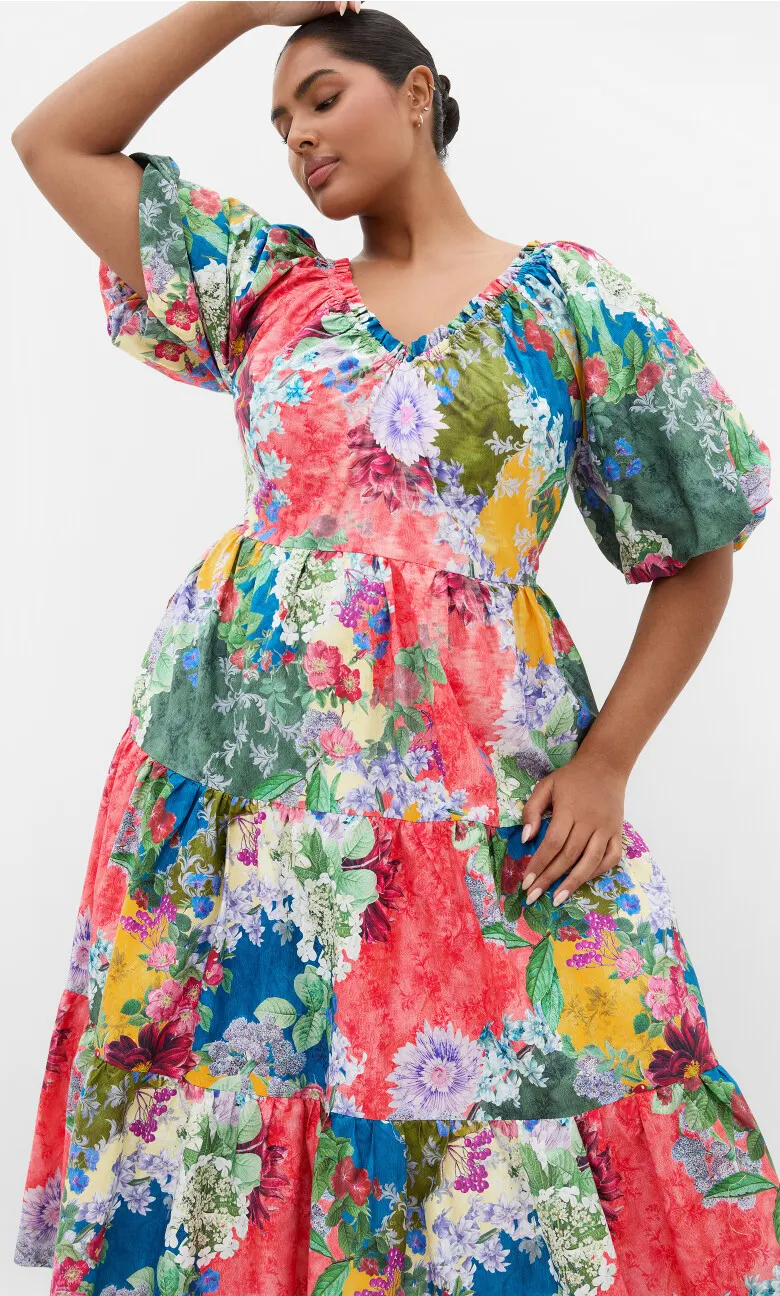 Fantasy Berry Floral Print V Neck Dress - sage