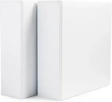 Amazon Basics 3 Ring Binders, 3 Inch D-Ring Organizer for School, Home Office, Paper Storage, White, 2 Pack