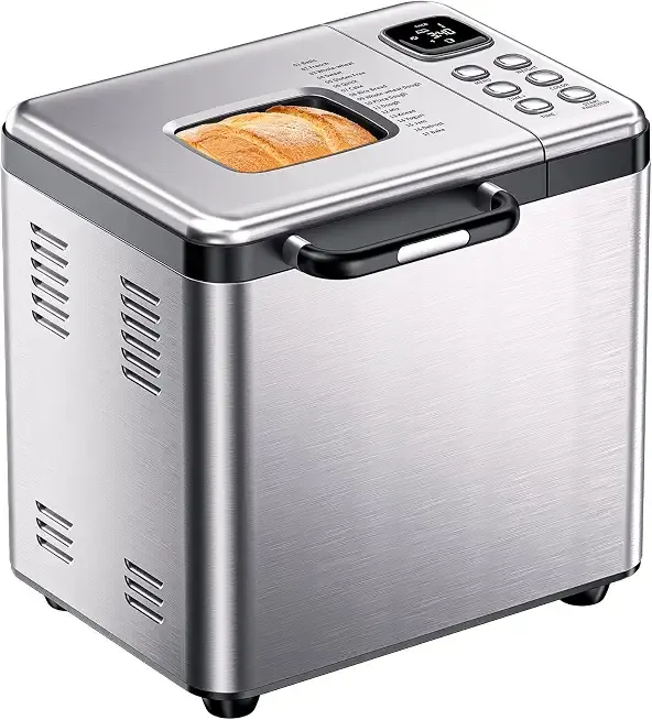 OSIPOTO Bread Maker, 2LB Stainless Steel Bread Machine, 17-in-1 Automatic | Non-stick, Beginner-Friendly Controls, 15 Hour Timer, Easy to Clean Low Noise, High Success Rate for Homemade, LCD Display