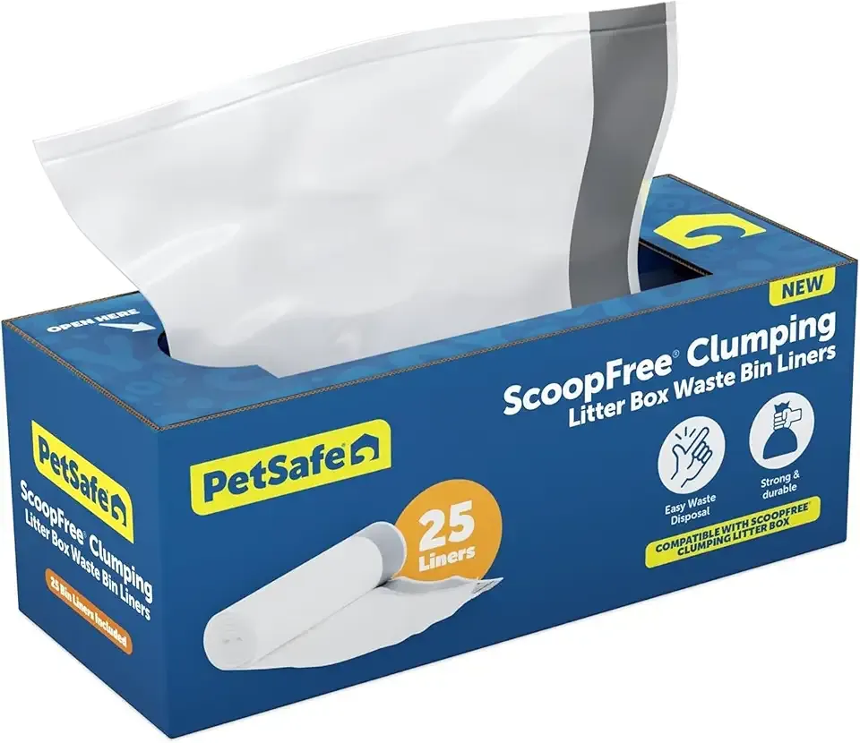 PetSafe ScoopFree Clumping Litter Box Waste Bin Liners - 25-Pack, No-Mess Disposal, Compatible with ScoopFree Clumping and SmartSpin Self-Cleaning Litter Boxes, Eliminates Deep Cleaning