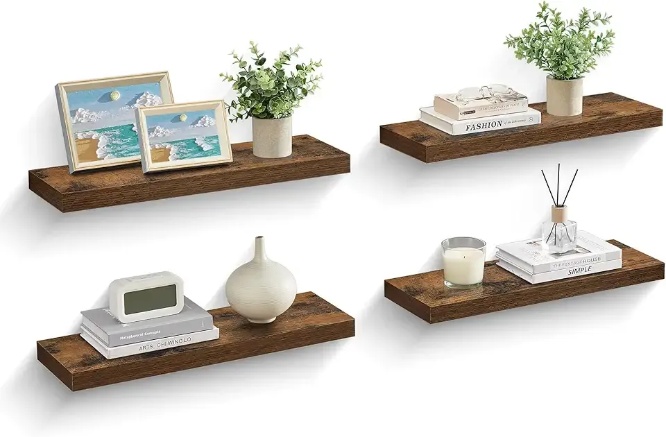 Wall Shelves Set of 4, Floating Shelves, 8 x 23.6 x 1.5 Inches, Display Shelves for Picture Frames, Decor, Hanging Shelf for Living Room, Kitchen, Rustic Brown ULWS075B01