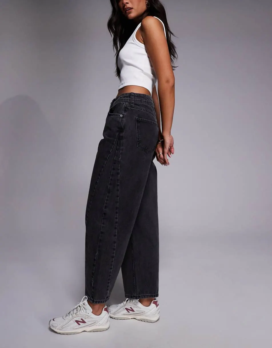 River Island barrel leg jeans with seam detail in black