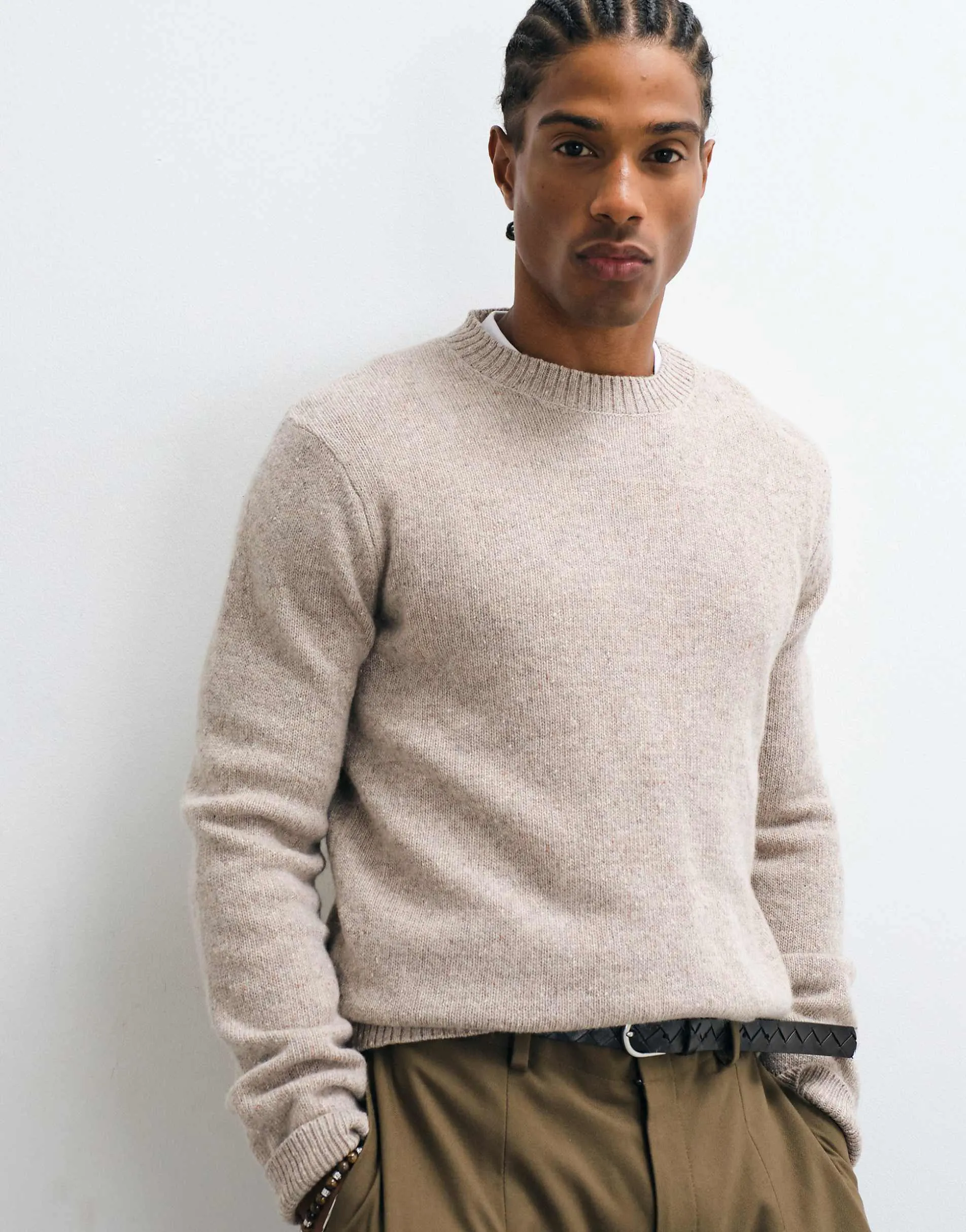 Selected wool blend knitted jumper in speckled cream