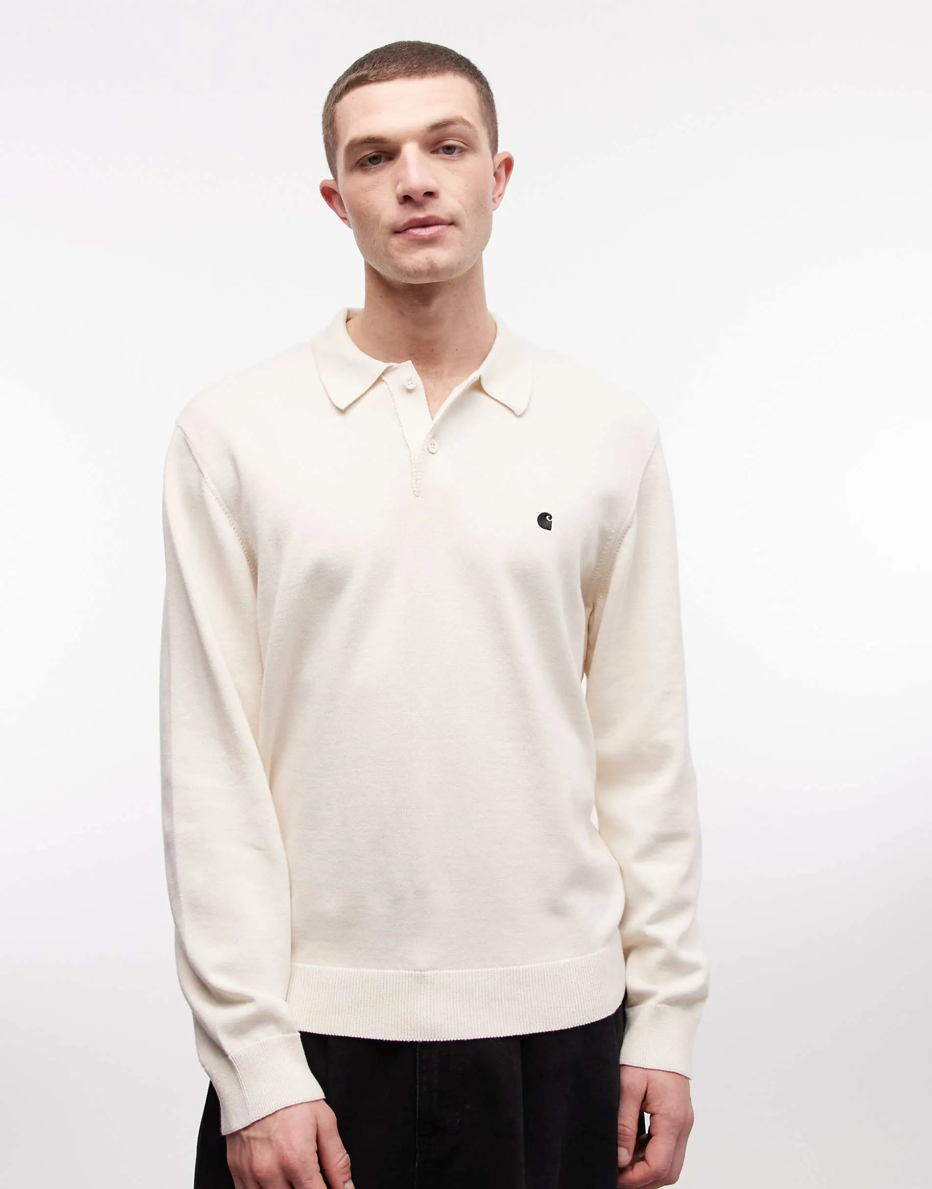 Carhartt WIP Madison long sleeve polo shirt in off white