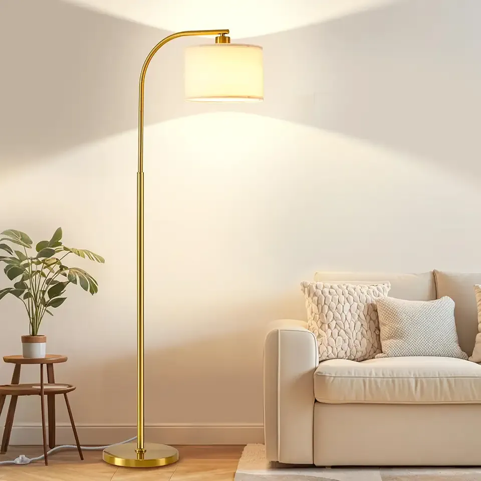 Tall Floor Lamp for Living Room,65'' Modern Standing Lamps with 9W LED Bulb,Dimmable Floor Light with Fabric Shade,Gold Tall Lamp for Bedroom Office Study Room Corner Dining Room