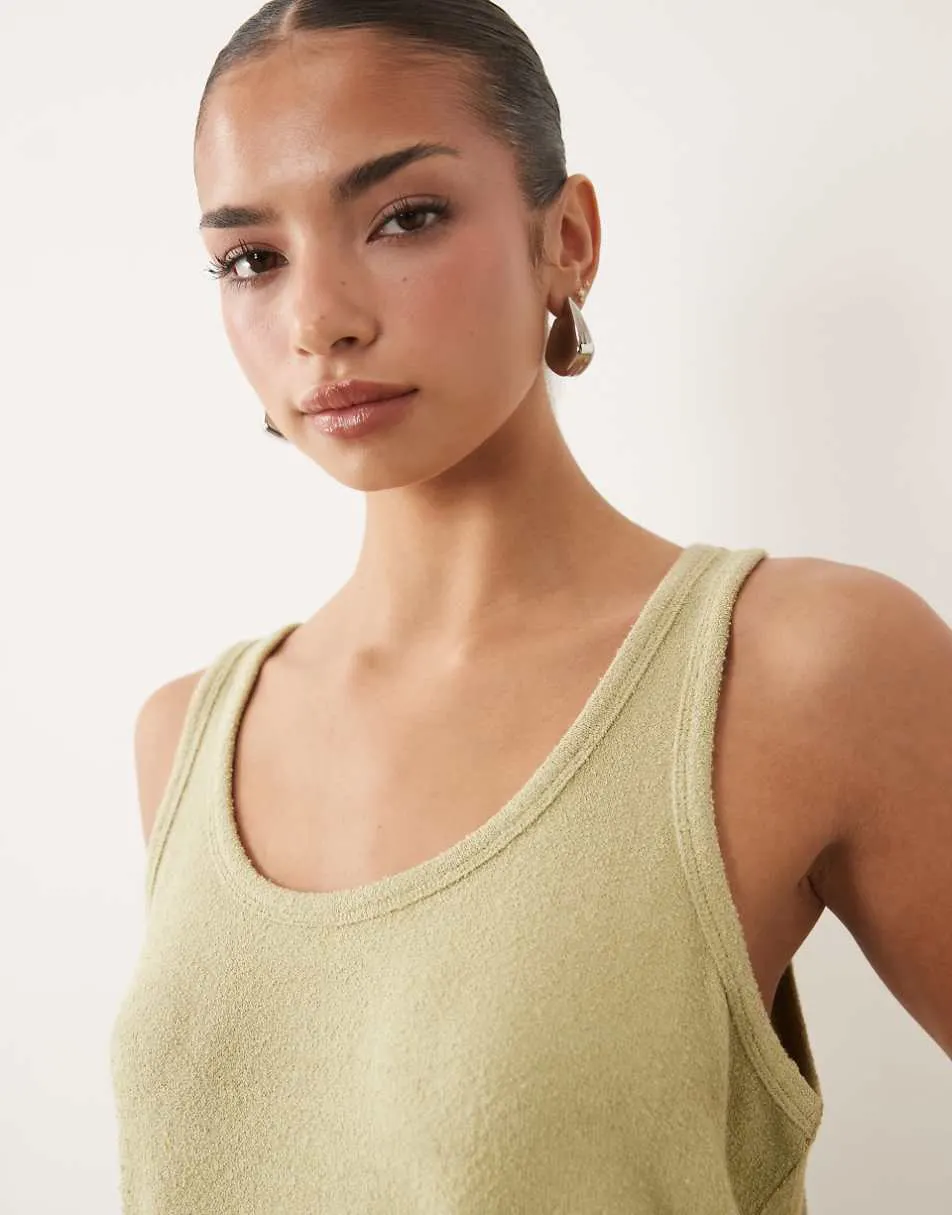 ASOS DESIGN textured knit scoop neck loose fit vest co-ord in sage