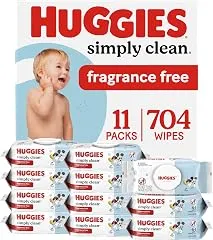 Huggies Simply Clean Baby Wipes, Unscented, 11 Packs, 704 Wipes | Fragrance Free, Soft & Strong, Everyday Cleanup, Thick & Absorbent, No Harsh Irritants, 1-Handed Dispensing Huggies Simply Clean Baby Wipes, Unscent…