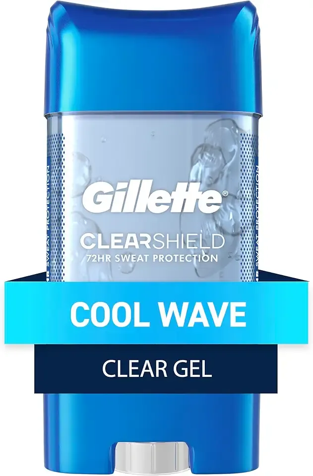 Gillette Antiperspirant and Deodorant for Men, 72hr Sweat & Odor Protection, Long Lasting Freshness, Anti-White Mark Technology, Clear Gel, Cool Wave Scent, 3.8 oz