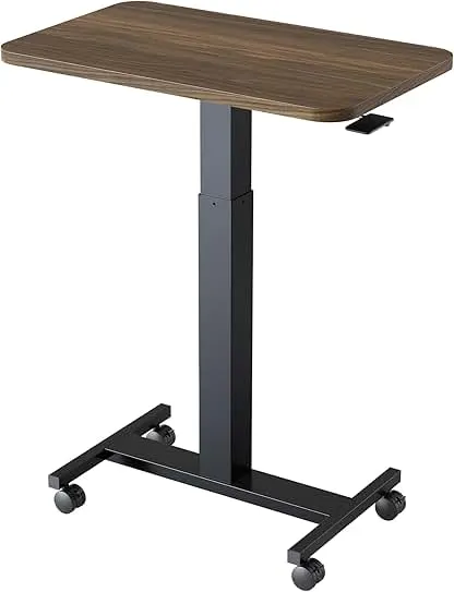 HUANUO Small Rolling Laptop Standing Desk, Height Adjustable Mobile T-Base Desk with Lockable Casters, Portable Sit-Stand Workstation for Bedside & Sofa, Walnut HUANUO Small Rolling Laptop Standing Desk, Height Adjusta…