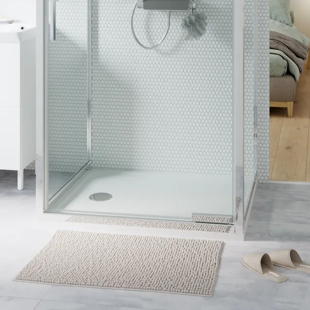 Tappeto bagno rettangolare in poliestere beige 80 x 50 cm