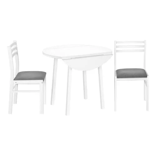 Dining Table Set, Small, 35" Drop Leaf, White Metal And Laminate