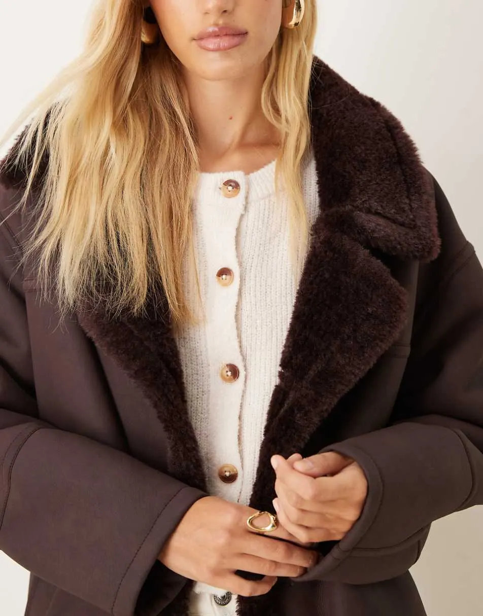 ASOS DESIGN longline bonded borg jacket in plum