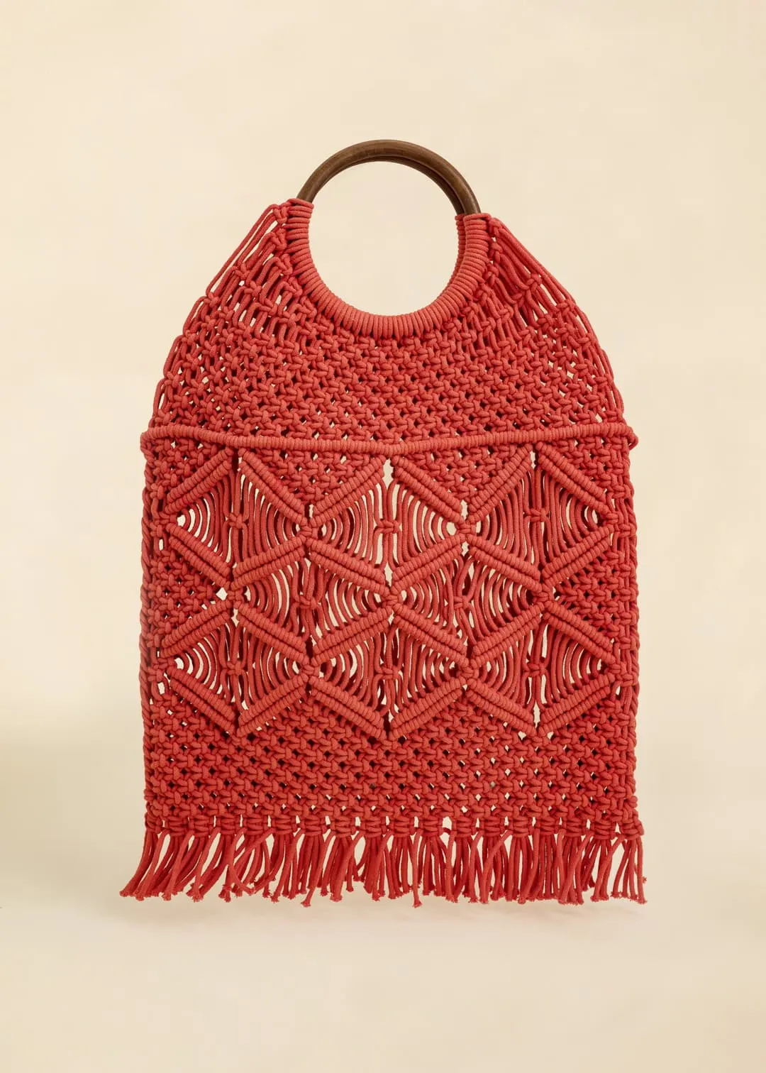 Handknuten crochetväska med fransar