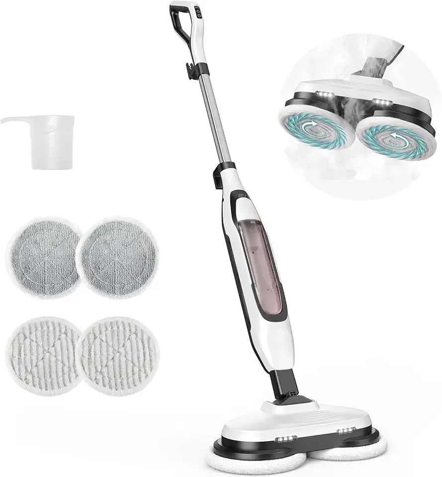 OLIXIS Steam Mop, All-in-One Scrubbing Steam Mops for Floor Cleaning with Rotating Pads, Floor Steamer with 2 LED Lights, 4 Cleaning Modes, Swivel Steering, 16.4 FT Cord, Safe for Hardwood and Tile