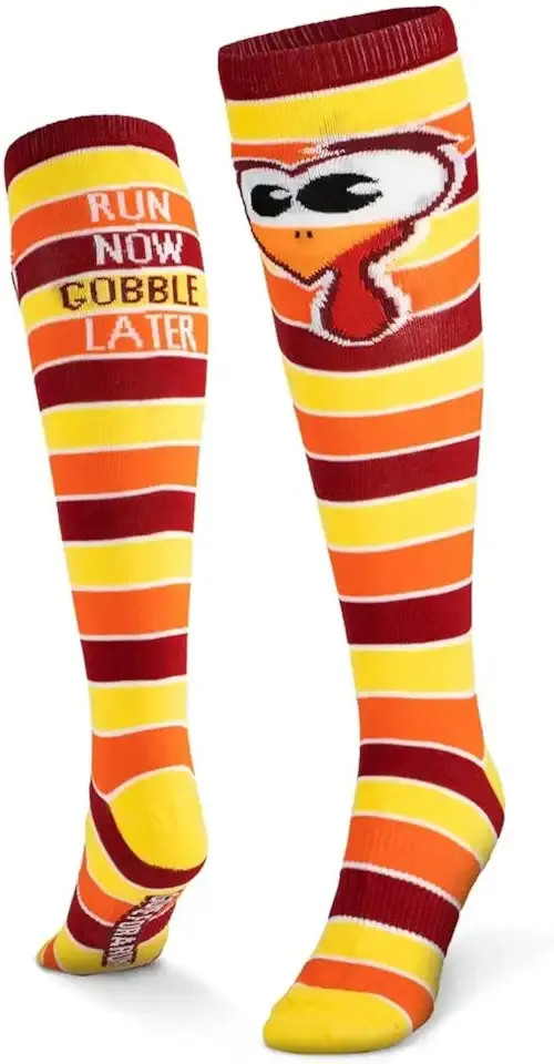 Gone For a Run Run Now Gobble Later Knee High Athletic Running Socks | Fun Turkey Trot Running Socks
