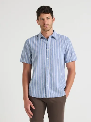Just Jeans Short Sleeve Linen Blend Stripe Shirt