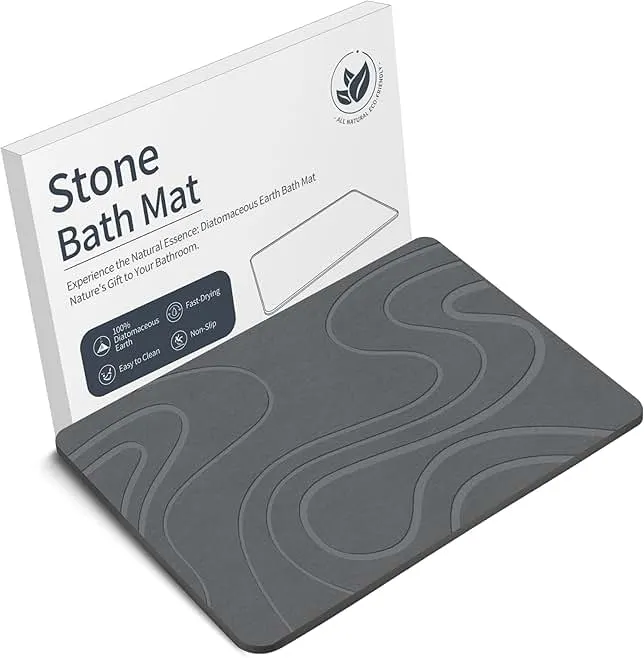 Veeloim Stone Bath Mat Diatomaceous Earth Shower Mat Non-Slip Super Absorbent Diatomite Stone Bath Mats for Bathroom Floor Quick Drying Natural Easy to Clean