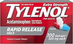 Tylenol Rapid Release Extra Strength Gelcaps, Acetaminophen 500 mg per Gel, Laser Drilled Holes Allow Fast, Strong Pain Relief, Fever Reducer, Gentle on Stomach, 100 Count Size Tylenol Rapid Release Extra Strength Gelca…