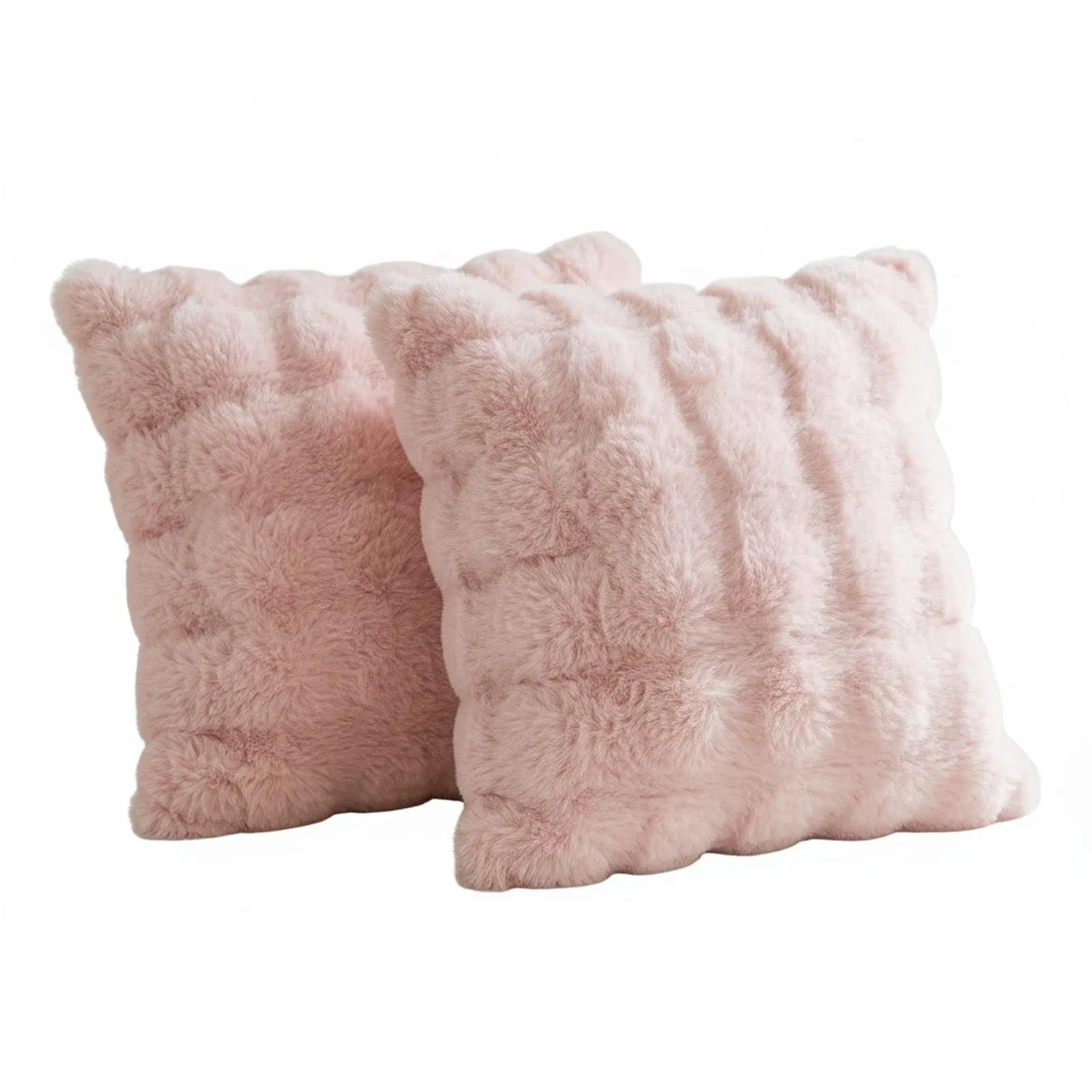 Luxury Faux Fur Pillow Covers Set 3D Plaid Decorative Soft Fluffy Cushion Cases for Couch Sofa Bedroom Living Room 18x18