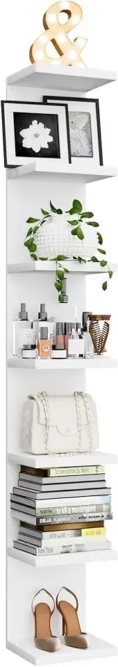 7 Tier Wall Shelf Unit, Floating Shelves for Storage Home Display, Versatile Lack Wall Shelves for Bedroom,Living Room,Office Decor, Tall Long Shelf for Book,Shoe,Vanity, Purse and TV White