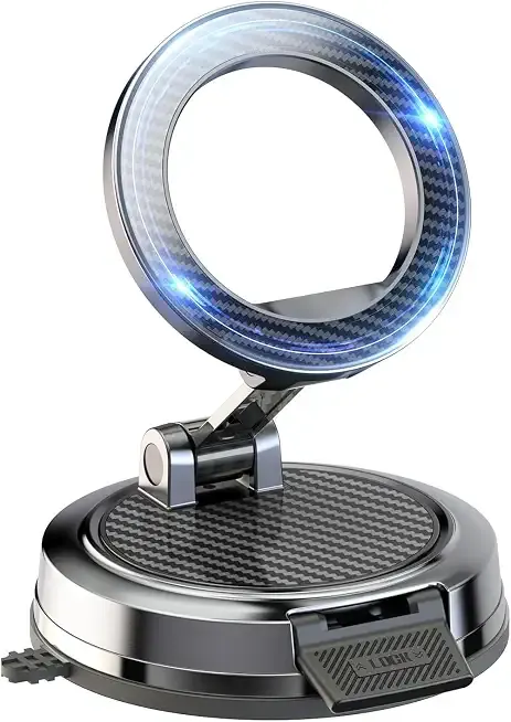 Strong Magnetic Phone Holder for Car & Desk, Compatible with MagSafe, Secure Lock, Universal 360° Rota-Table Car Phone Mount for Dashboard, Glass, Table, Carbon Fiber