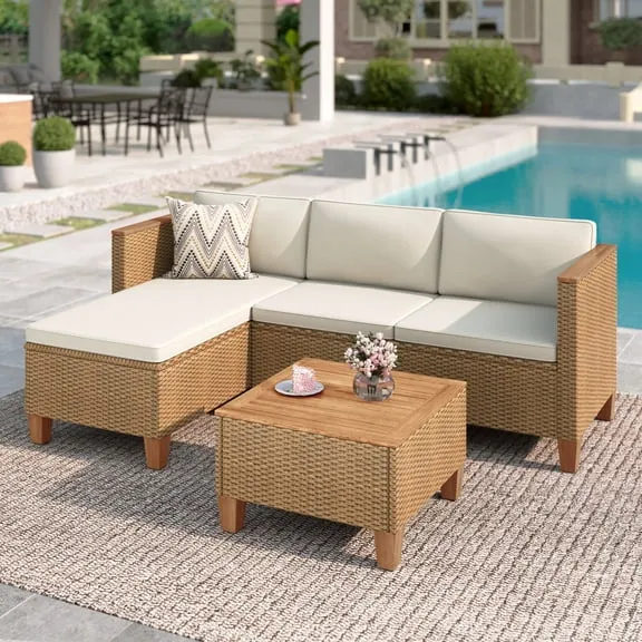 Best seller, MF Studio 3-Piece Patio Furniture Conversation Set, Weather-Resistant Wicker Outdoor Sectional Sofa Set with Table & Cushions, Small Balcony & Porch Friendly