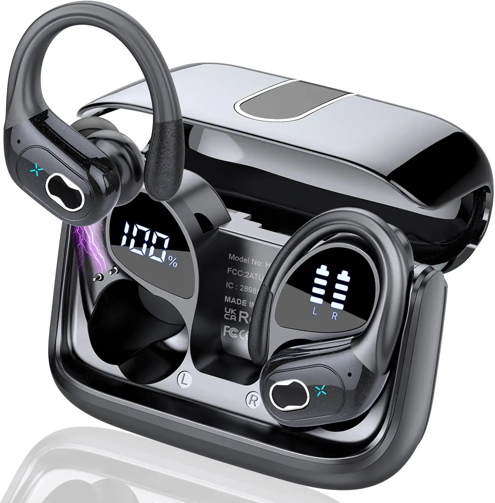 Wireless Earbuds 75hrs Bluetooth 5.4 Headphone Sport, 2025 Bluetooth Earbuds Stereo Deep Bass Over Ear Bud with Earhooks, ENC Noise Cancelling Mic, IPX7 Waterproof Earphone for Workout/Running