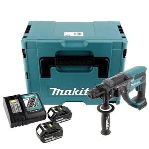 Trapano a percussione SDS-Plus 18 V Li-Ion 5 Ah 20 mm MAKITA - 2 batterie, caricabatterie, valigetta - DHR202RTJ