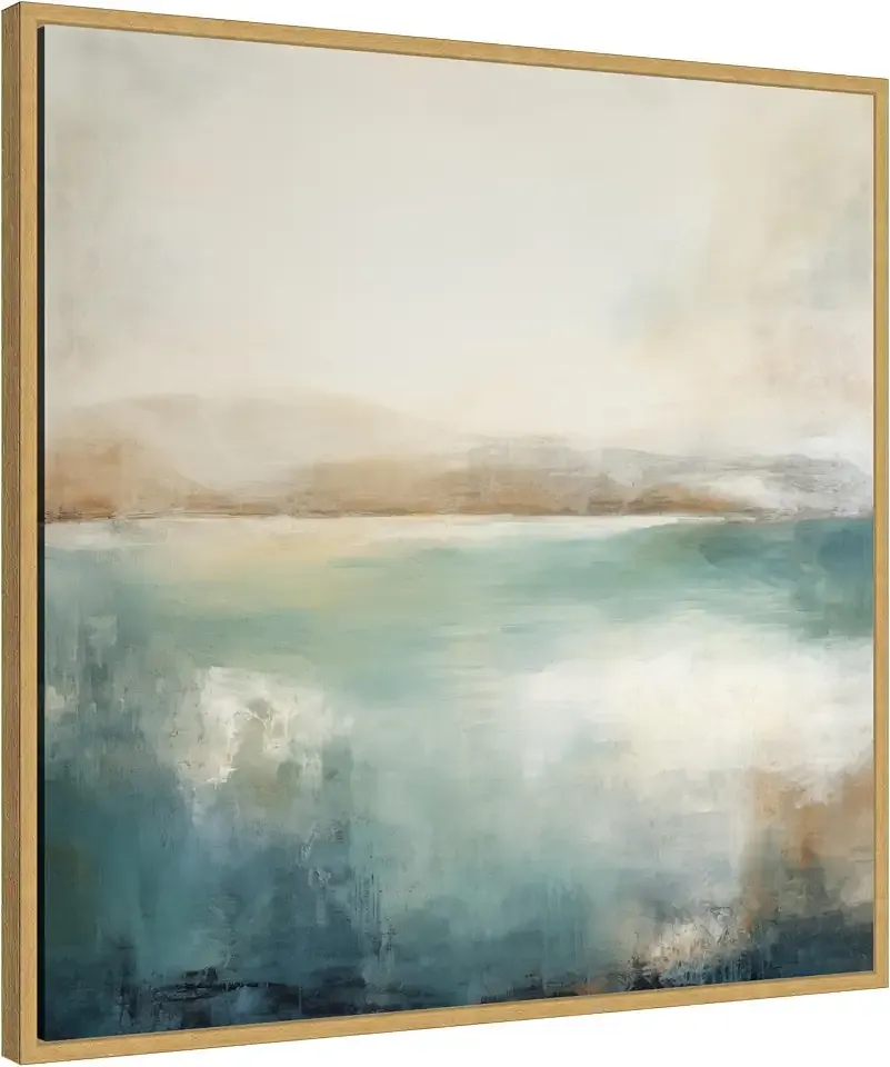 Kate and Laurel Sylvie Abstract Calming Lake Landscape Framed Canvas Wall Art by The Creative Bunch Studio 30 x 30 Gold, Coastal, Abstract, Landscapes Art for Wall Decor, Living Room, Bedroom