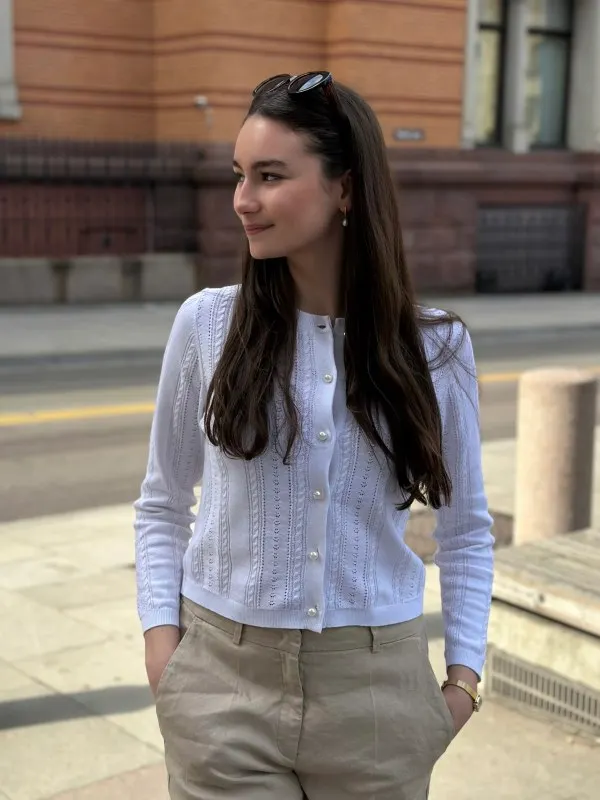 Karin Linen Cable Sweater Ecru